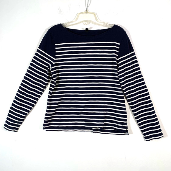 J. Crew Tops - J. Crew Boatneck Cotton Navy Blue White Striped Top Shirt Women's Medium
